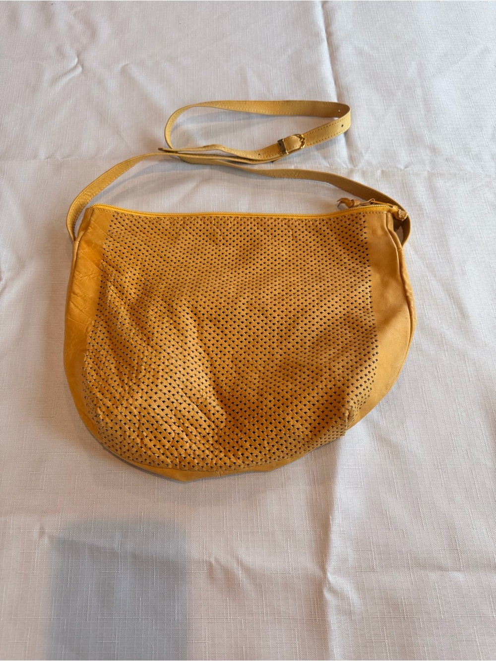 Vintage Yellow Perforated Crossbody Bag